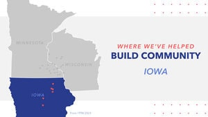 Iowa Map Highlighting Community Development Projects.