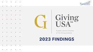 Crescendo Consulting Logo With Giving Usa 2023 Findings, Nonprofit Research And Analysis.